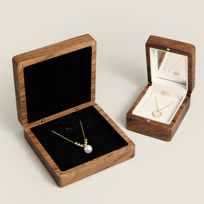 Luxury Bags List - Wedding Necklace Box with Mirror Wood