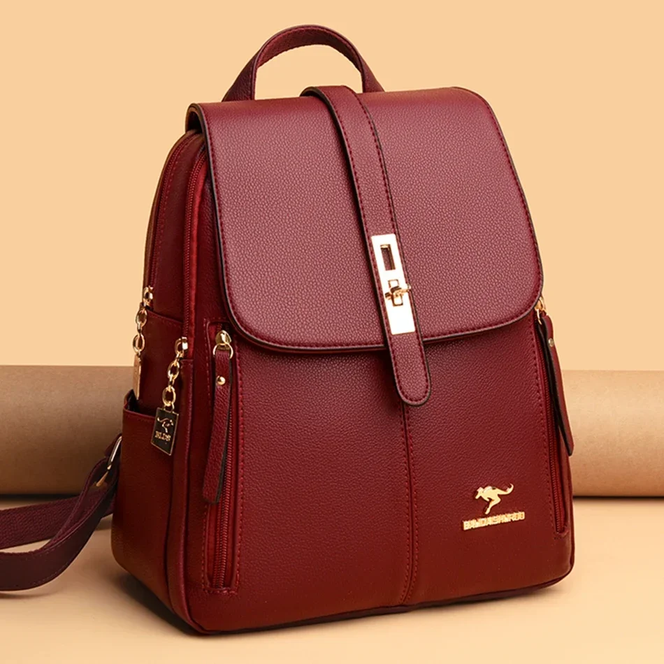 Luxury High Quality Bags - Women Leather Large Capacity Backpack High