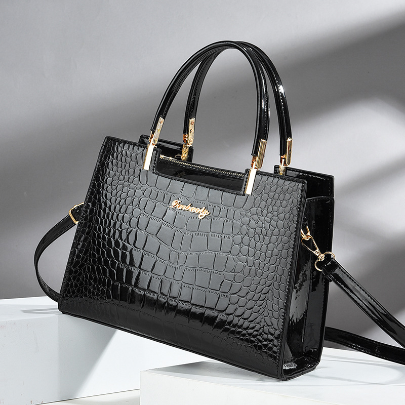 Top Handle Patent Bag - Crocodile Embossed Tote Bag, Patent Leather